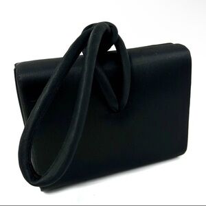 Valerie Stevens Black Satin Hard Shell Small Clutch Wristlet Purse